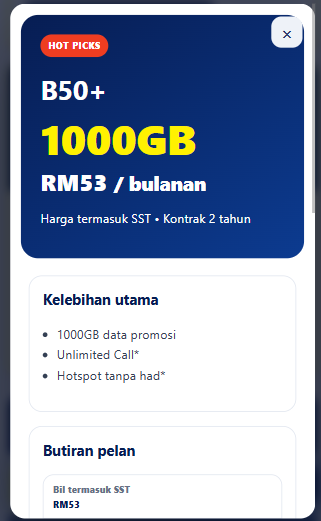 Paparan sebenar butiran pelan B50 Plus dalam eFlyersXOX