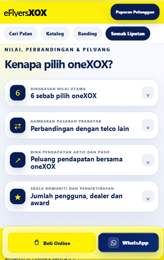 Paparan maklumat oneXOX dalam eFlyersXOX