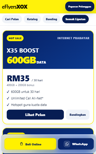 Paparan pelan X35 BOOST dalam eFlyersXOX
